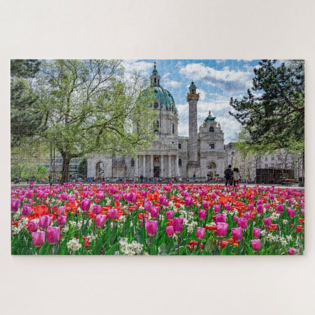St. Charles Church in spring in Vienna, Austria Jigsaw Puzzle (Horizontal)