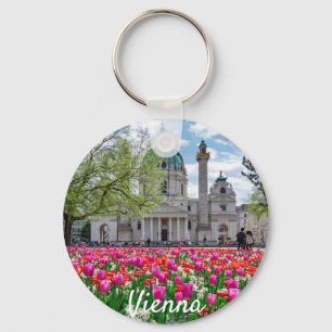 St. Charles Church in spring in Vienna, Austria Key Ring
