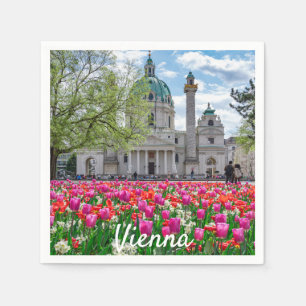 St. Charles Church in spring in Vienna, Austria Napkin