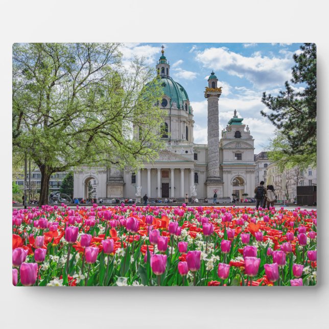 St. Charles Church in spring in Vienna, Austria Plaque (Front)