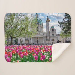 St. Charles Church in spring in Vienna, Austria Sherpa Blanket