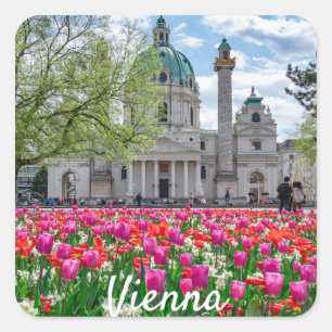 St. Charles Church in spring in Vienna, Austria Square Sticker