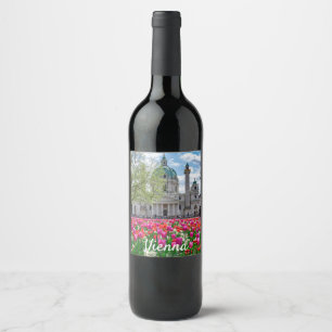 St. Charles Church in spring in Vienna, Austria Wine Label