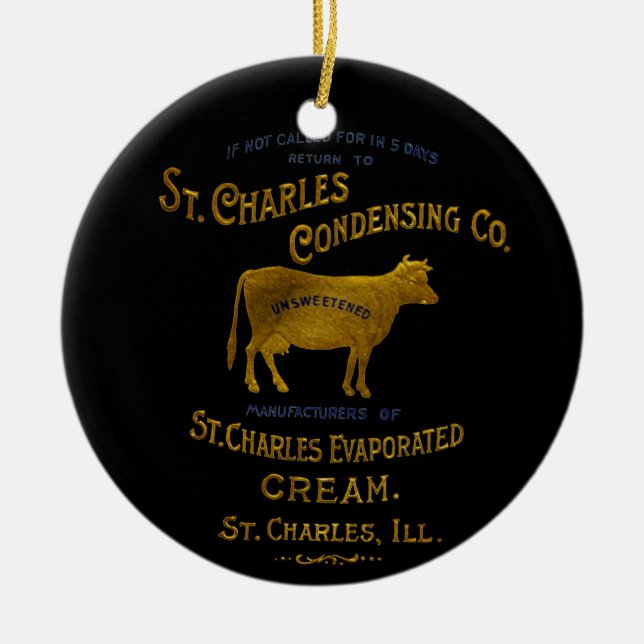St Charles Illinois DAIRY COW MILK CREAM 1899 Ceramic Tree Decoration (Front)