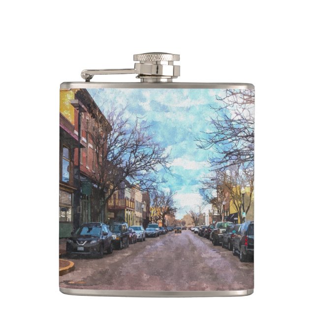 St Charles Main St Painterly Hip Flask (Front)