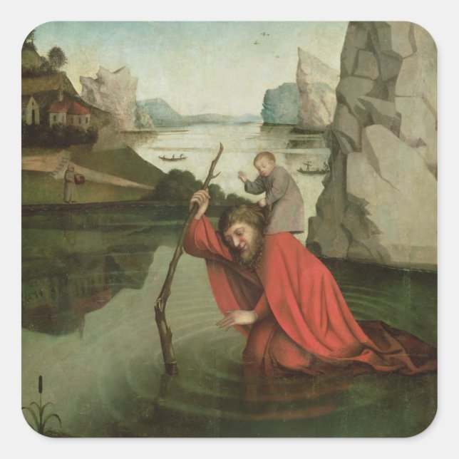 St. Christopher Carrying the Christ Child Square Sticker (Front)