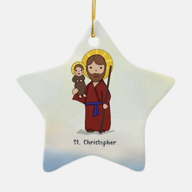 St. Christopher Feast Day Saint  Ceramic Tree Decoration (Front)