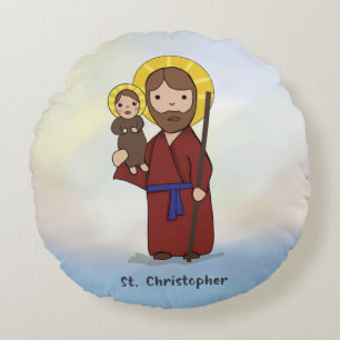 St. Christopher Feast Day Saint  Round Cushion
