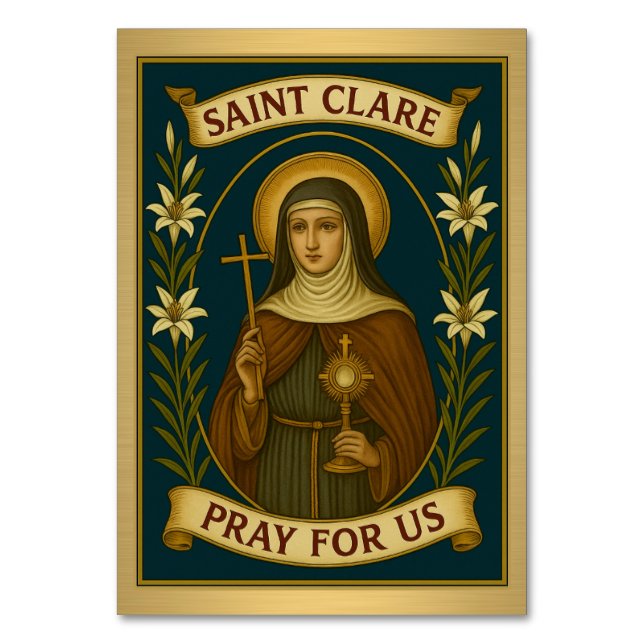 St. Clare of Assisi Catholic Wedding Table Card (Front)