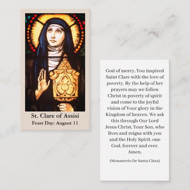 St. Clare of Assisi Prayer Card (Front/Back)