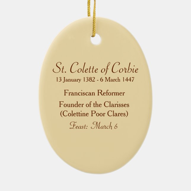 St. Colette of Corbie (SAU 027) Ceramic Tree Decoration (Back)