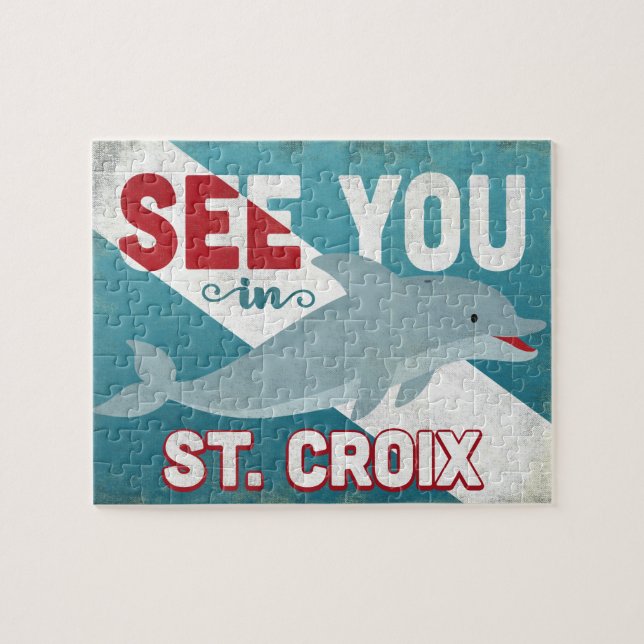 St Croix Dolphin - Retro Vintage Travel Jigsaw Puzzle (Horizontal)