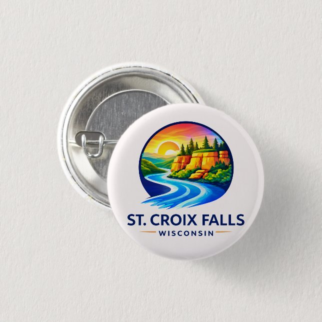 St. Croix Falls Wisconsin Scenic River & Cliffs  3 Cm Round Badge (Front & Back)