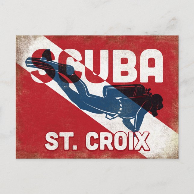 St Croix Scuba Diver - Blue Retro Postcard (Front)