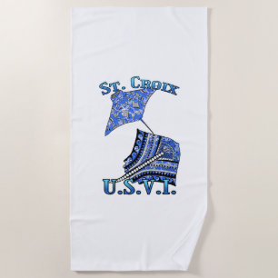 St Croix U V.I. Vacation Tribal Stingray Ocean Beach Towel