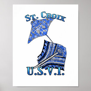 St Croix U V.I. Vacation Tribal Stingray Ocean Poster