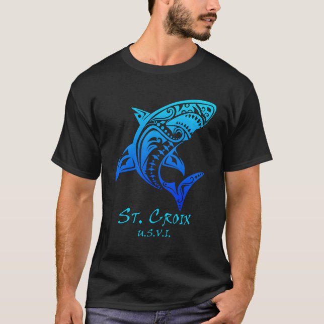 St Croix Usvi Tribal Shark Vacation T-Shirt (Front)