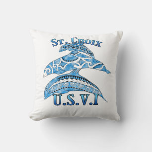 St. Croix USVI Vacation Tribal Dolphins Cushion
