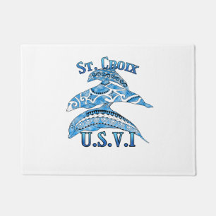 St. Croix USVI Vacation Tribal Dolphins Doormat