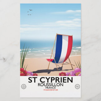 St Cyprien, Roussillon France travel poster Stationery