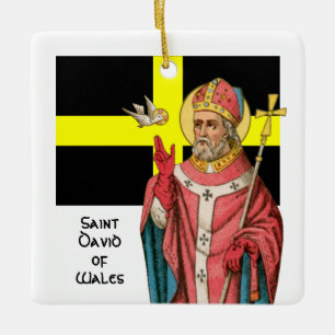St. David of Wales (P 001), His Flag, and Leeks Ceramic Ornament