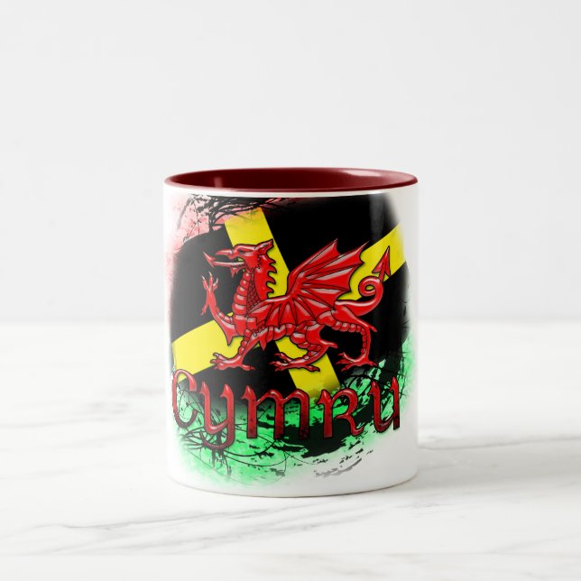 St. David's Day Mug, Grunge, St. David's, Dragon Two-Tone Coffee Mug (Center)