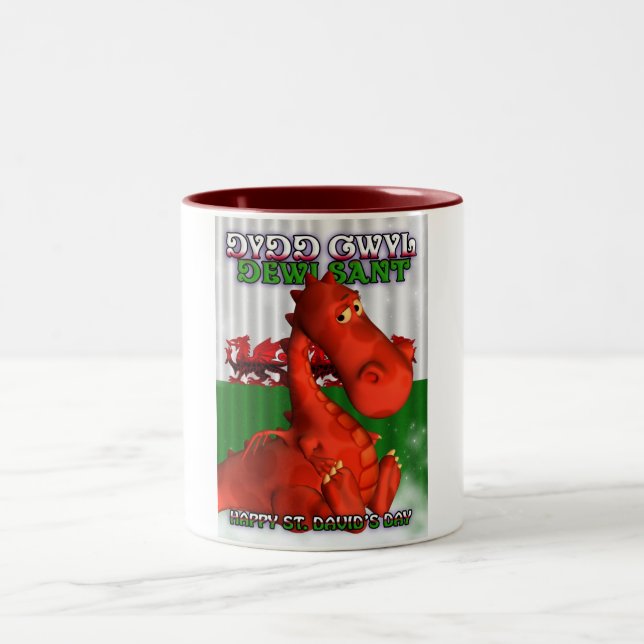St. David's Day, Welsh Card, Dydd Gwyl Dewi Sant Two-Tone Coffee Mug (Center)