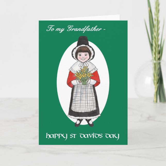 St David's Day, Welsh Costume, For Grandfather Card (Front)