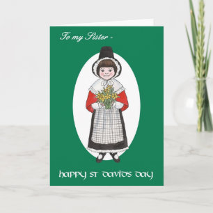 St David's Day, Welsh Costume, For Sister Card