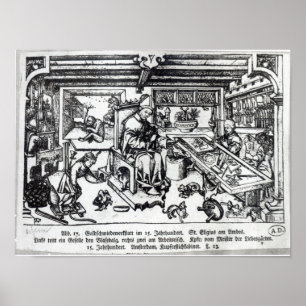 St. Eligius  as a goldsmith in his workshop Poster