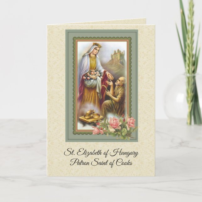St. Elizabeth of Hungary Catholic Prayer Card (Front)