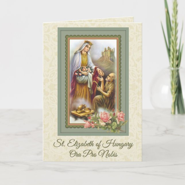 St. Elizabeth of Hungary Catholic Prayer Card (Front)