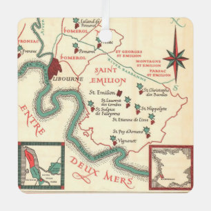 St. Emilion Bordeaux Wine Map Metal Tree Decoration