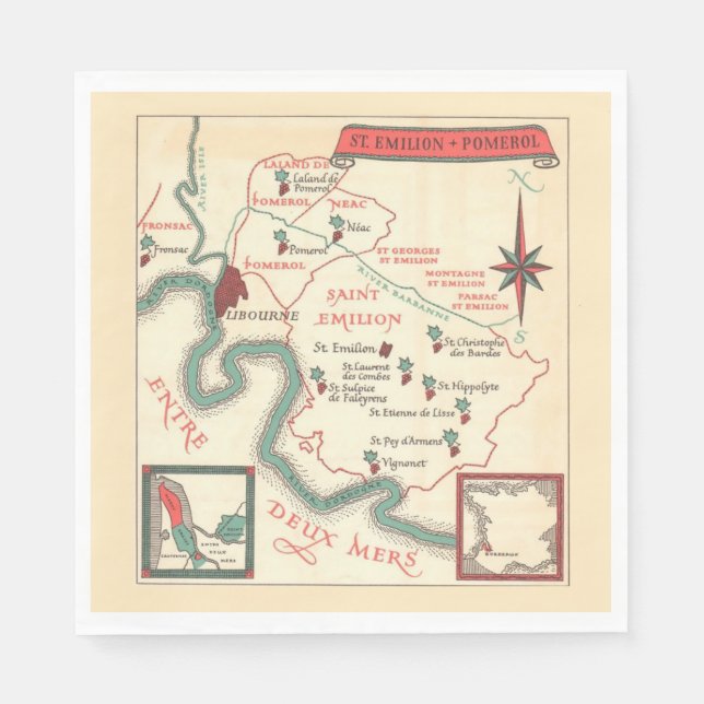  St. Emilion Bordeaux Wine Map Napkin (Front)