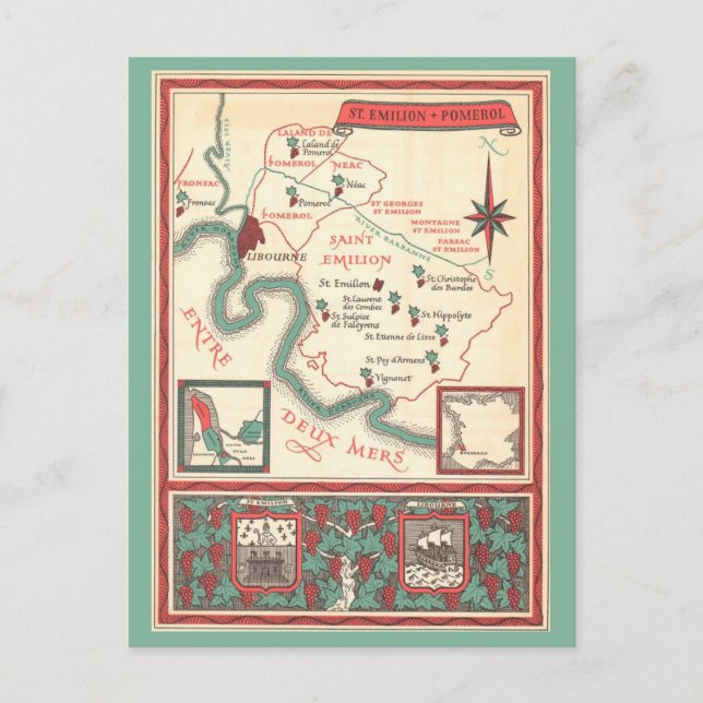  St. Emilion Bordeaux Wine Map Postcard (Front)