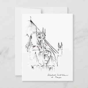 St. Etienne Cathedral, Bourges France Urban Sketch Postcard