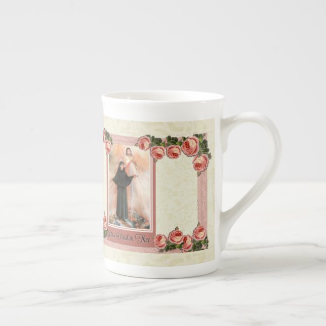 St. Faustina Divine Mercy Pink Roses Bone China Mug (Right)