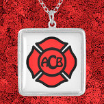 St. Florian's Cross with Monogram Silver Plated Necklace<br><div class="desc">St. Florian’s Cross is recognised worldwide as the emblem of firefighters and fire departments. We offer four versions: all red with a centre suitable for monogramming, red with a blank centre for a photo insert, red with a white band across the middle ready to receive your text, and red with...</div>
