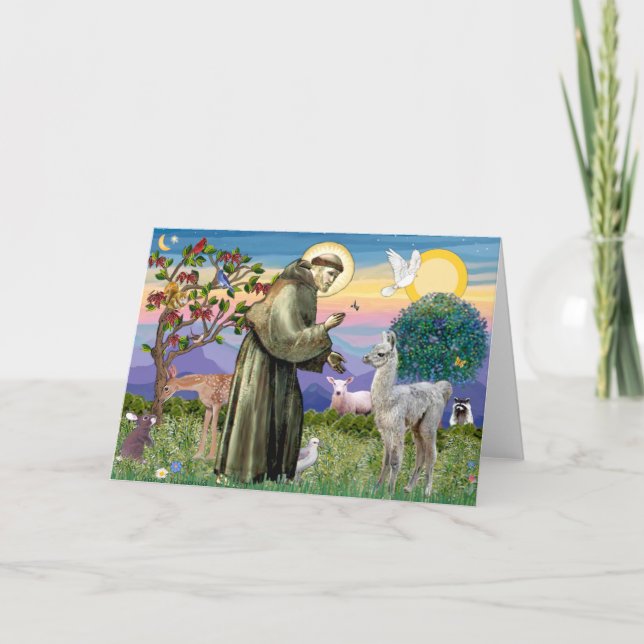 St Francis and Llama Baby Card (Front)