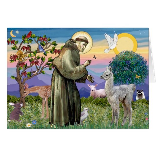 St Francis and Llama Baby Card