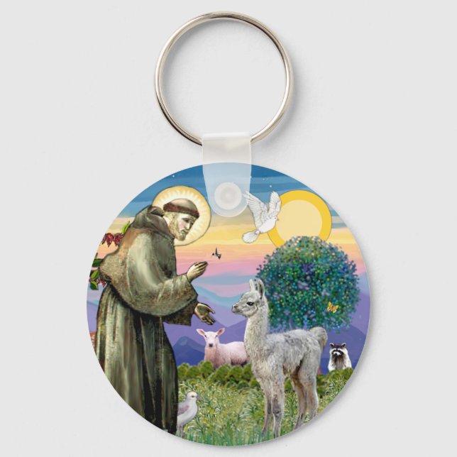 St Francis and Llama Baby Key Ring (Front)