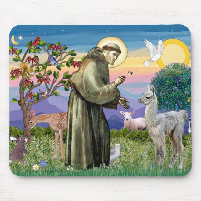 St Francis and Llama Baby Mouse Mat (Front)