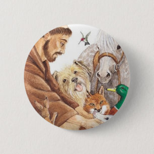 St. Francis & Animals, hat, pin, keychain, pet tag 6 Cm Round Badge