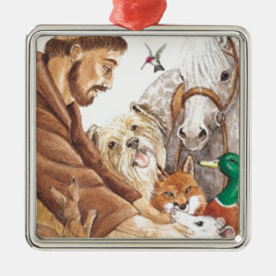 St. Francis & Animals, hat, pin, keychain, pet tag Metal Tree Decoration