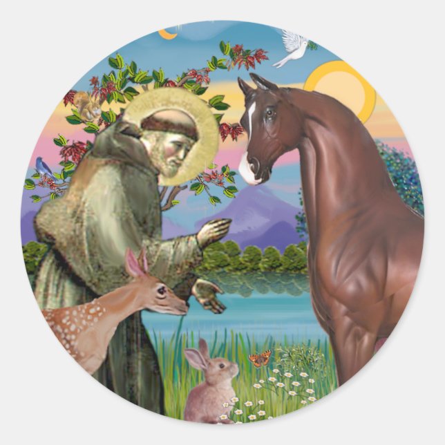 St Francis - Brown Arabian Horse Classic Round Sticker (Front)