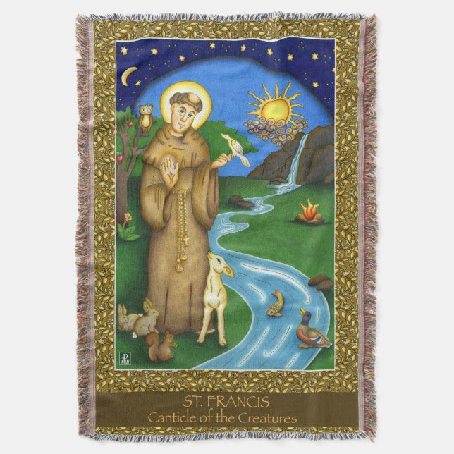 St Francis — Canticle of the Creatures Throw Blanket (Front Vertical)