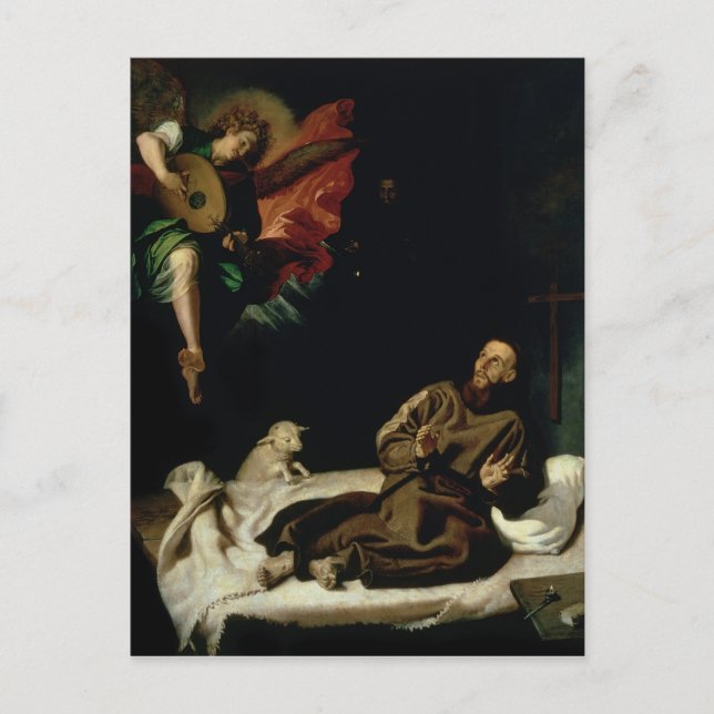 St. Francis comforted by an Angel Musician Postcard (Front)