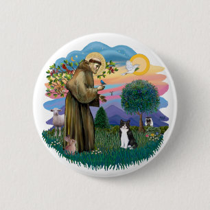 St Francis (ff) - Black and white cat 6 Cm Round Badge