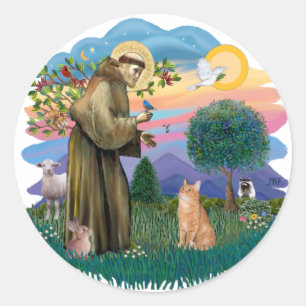 St Francis (ff) - Orange Tabby cat Classic Round Sticker