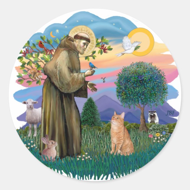 St Francis (ff) - Orange Tabby cat Classic Round Sticker (Front)